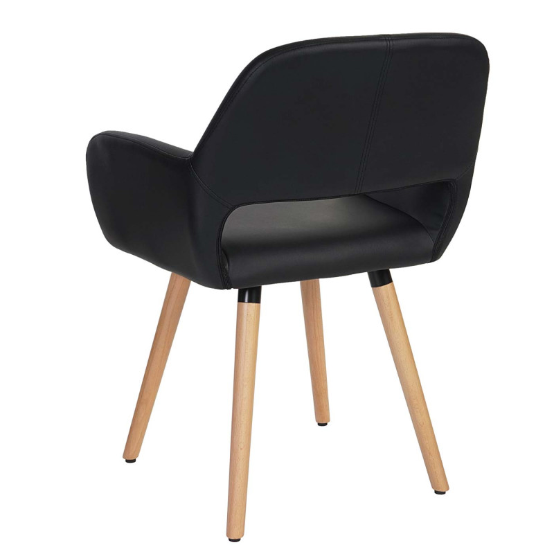 2x chaise de salle à manger fauteuil, style rétro années 50 - simillicuir, noir, pieds clairs