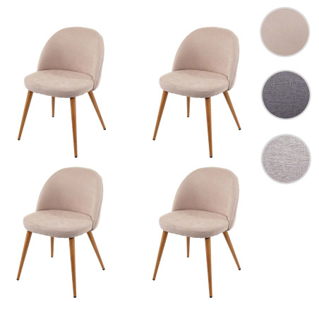 4x chaise de salle à manger fauteuil, style rétro années 50, en tissu - beige