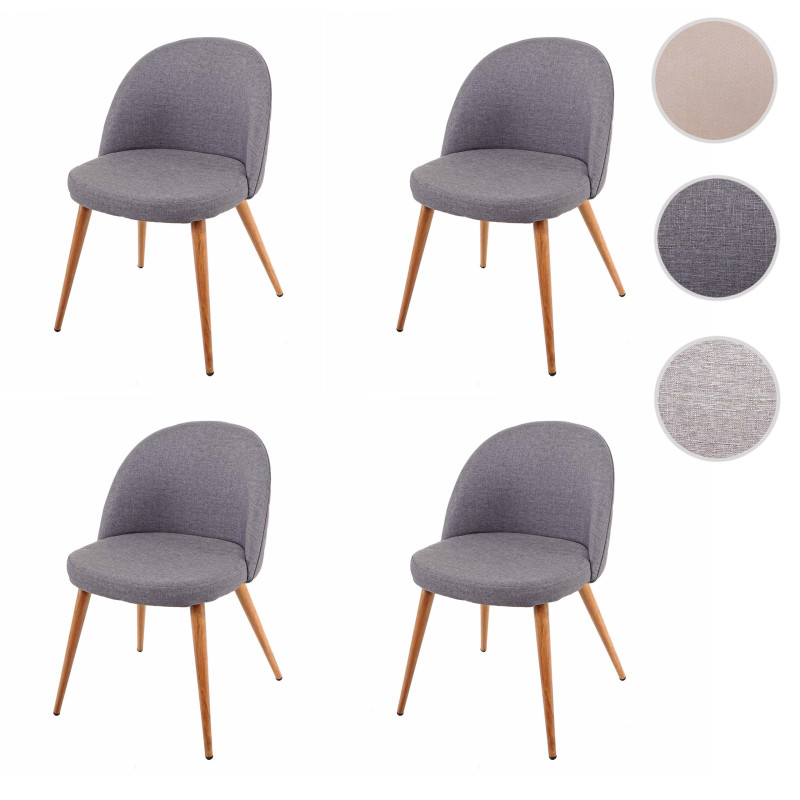 4x chaise de salle à manger fauteuil, style rétro années 50, en tissu - gris foncé