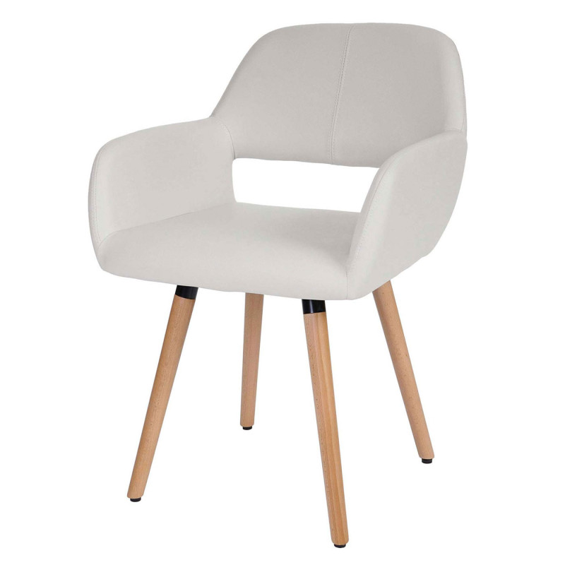 2x chaise de salle à manger fauteuil, style rétro années 50 - simillicuir, blanc, pieds clairs