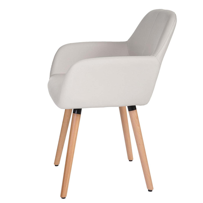 2x chaise de salle à manger fauteuil, style rétro années 50 - simillicuir, blanc, pieds clairs