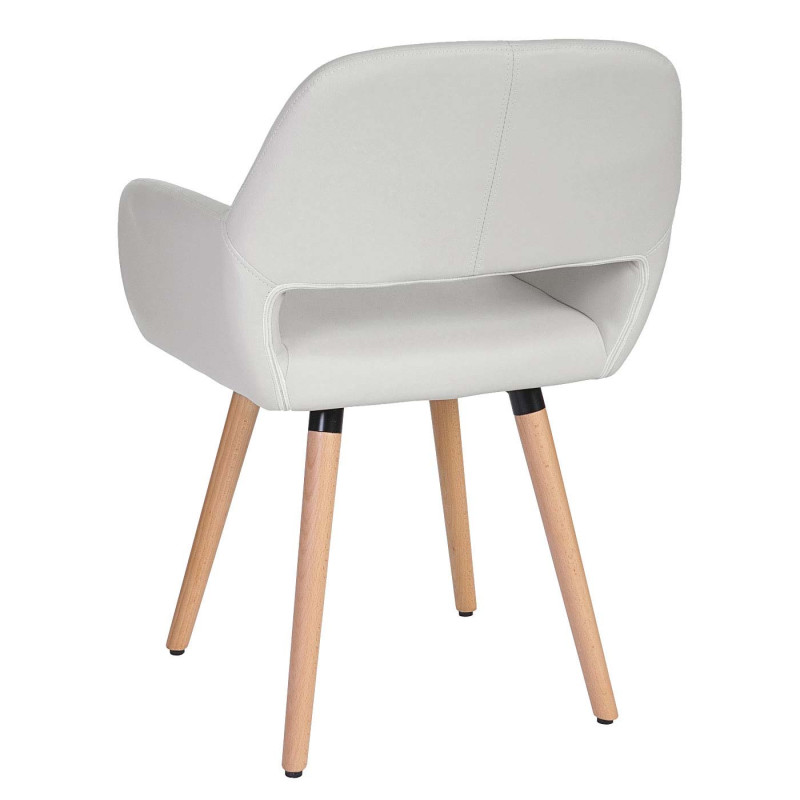 2x chaise de salle à manger fauteuil, style rétro années 50 - simillicuir, blanc, pieds clairs