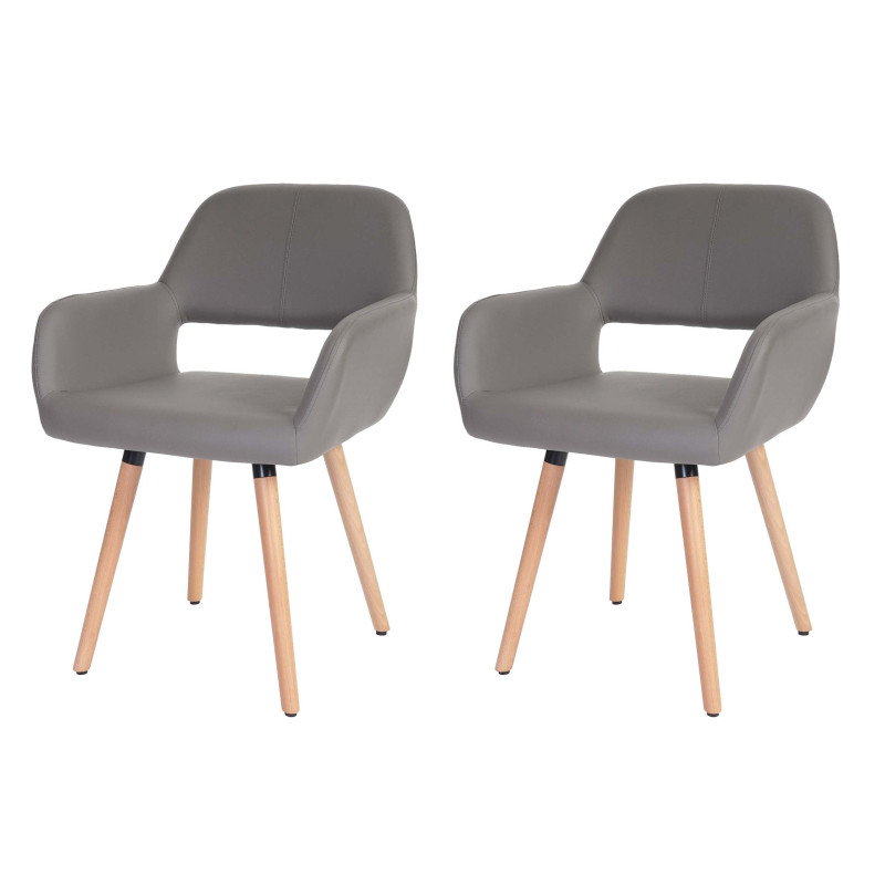 2x chaise de salle à manger fauteuil, style rétro années 50 - simillicuir, couleur taupe,pieds clairs