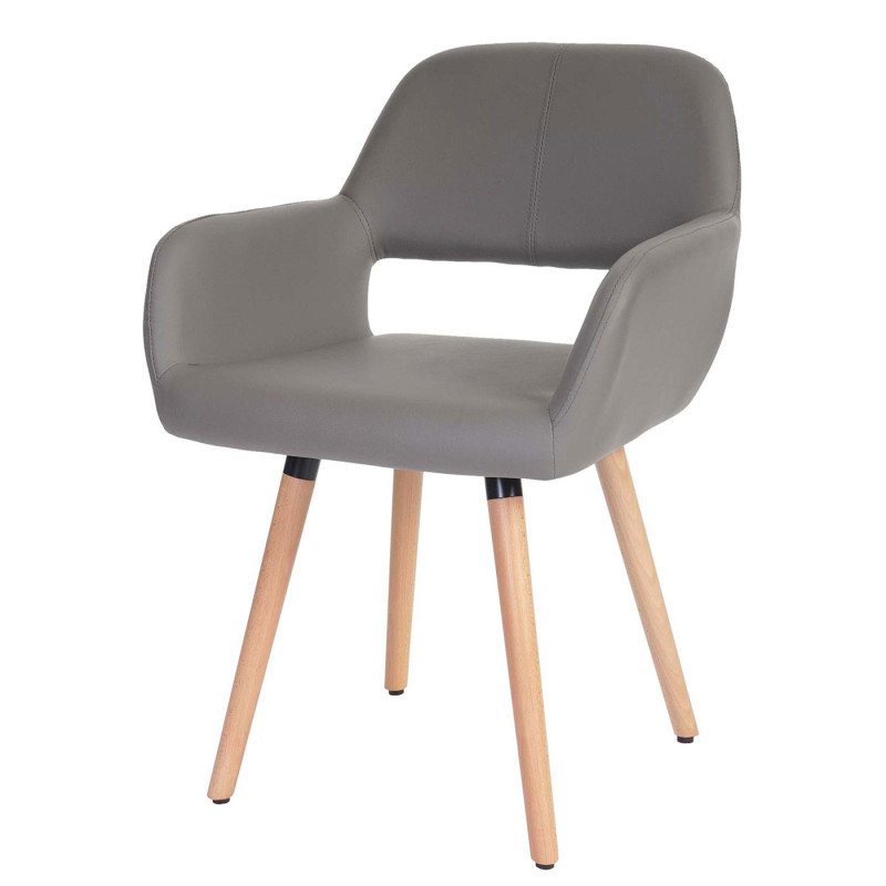 2x chaise de salle à manger fauteuil, style rétro années 50 - simillicuir, couleur taupe,pieds clairs