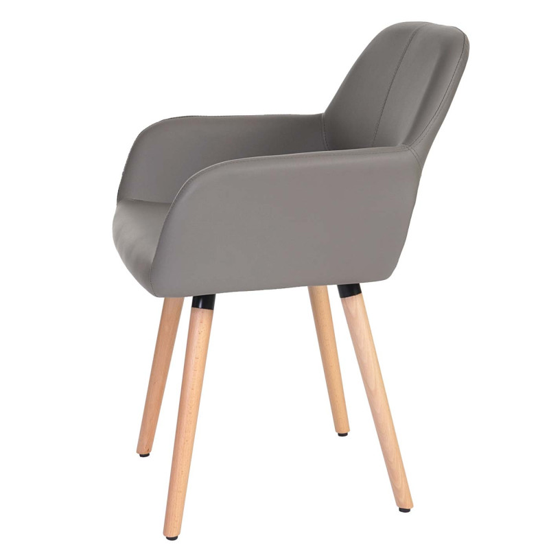 2x chaise de salle à manger fauteuil, style rétro années 50 - simillicuir, couleur taupe,pieds clairs