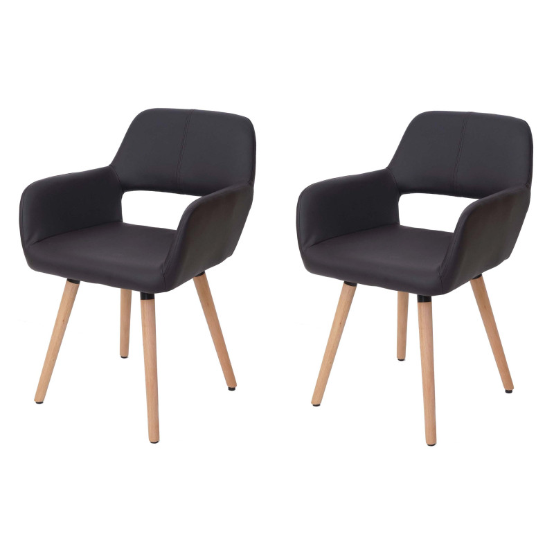 2x chaise de salle à manger fauteuil, style rétro années 50 - simillicuir, marron, pieds clairs