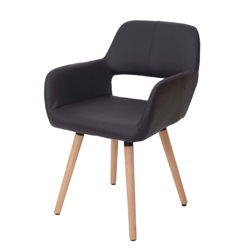 2x chaise de salle à manger fauteuil, style rétro années 50 - simillicuir, marron, pieds clairs