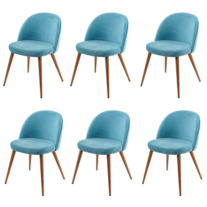 6x chaise de salle à manger fauteuil, style rétro années 50, en velours - bleu turquoise