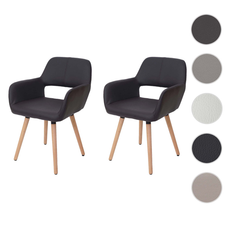 2x chaise de salle à manger fauteuil, style rétro années 50 - simillicuir, marron, pieds clairs