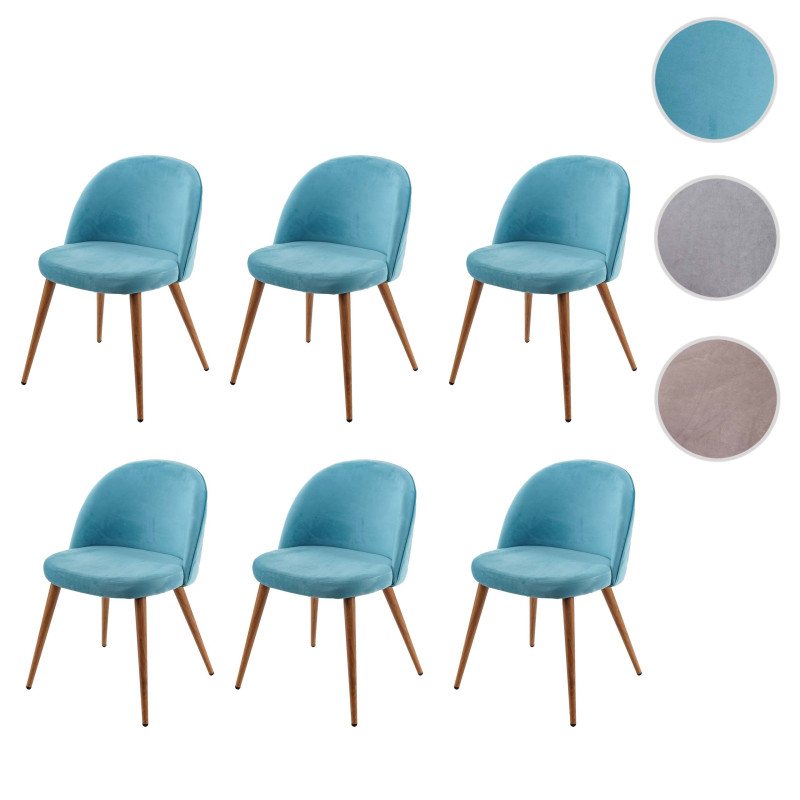 6x chaise de salle à manger fauteuil, style rétro années 50, en velours - bleu turquoise