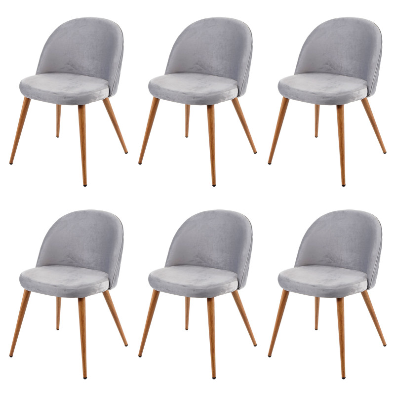 6x chaise de salle à manger fauteuil, style rétro années 50, en velours - gris clair