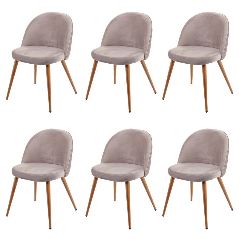 6x chaise de salle à manger fauteuil, style rétro années 50, en velours - gris-brun