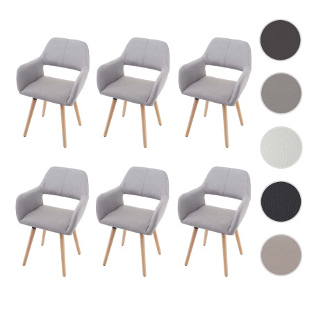 6x chaise de salle à manger fauteuil, style rétro années 50 - simillicuir, blanc, pieds clairs