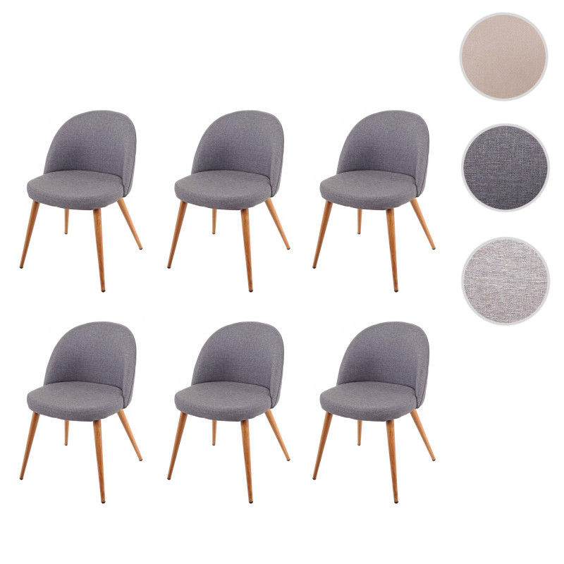 6x chaise de salle à manger fauteuil, style rétro années 50, en tissu - gris foncé