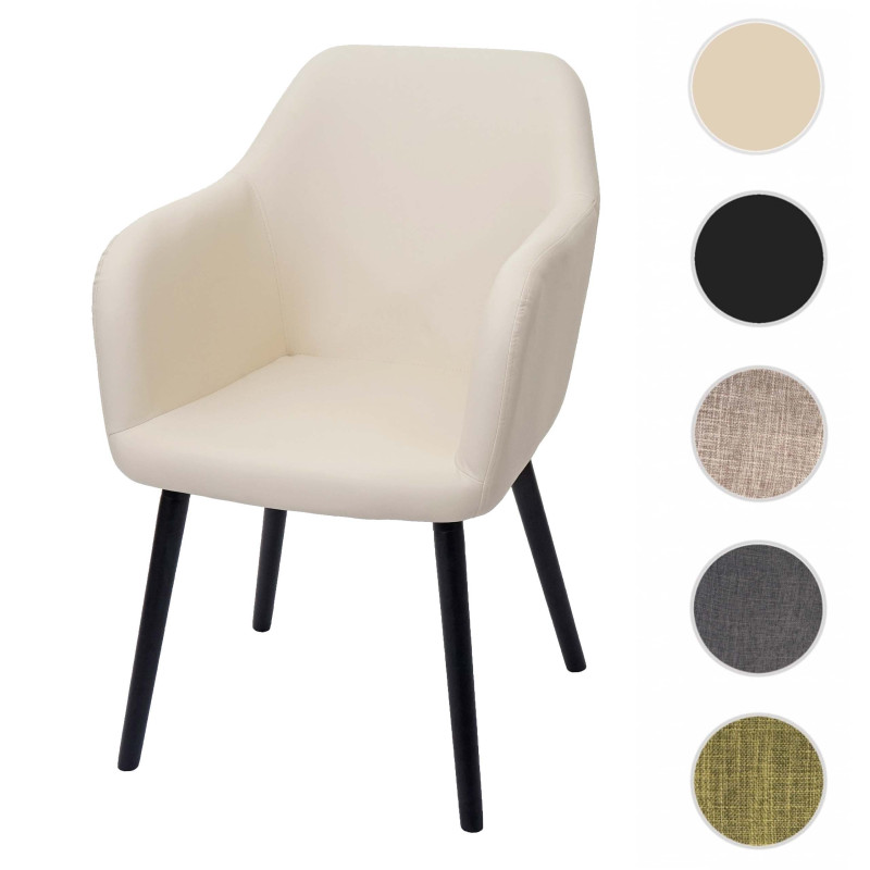 Chaise de salle à manger Malmö T381, fauteuil, design rétro - similicuir, couleur crème, pieds foncés