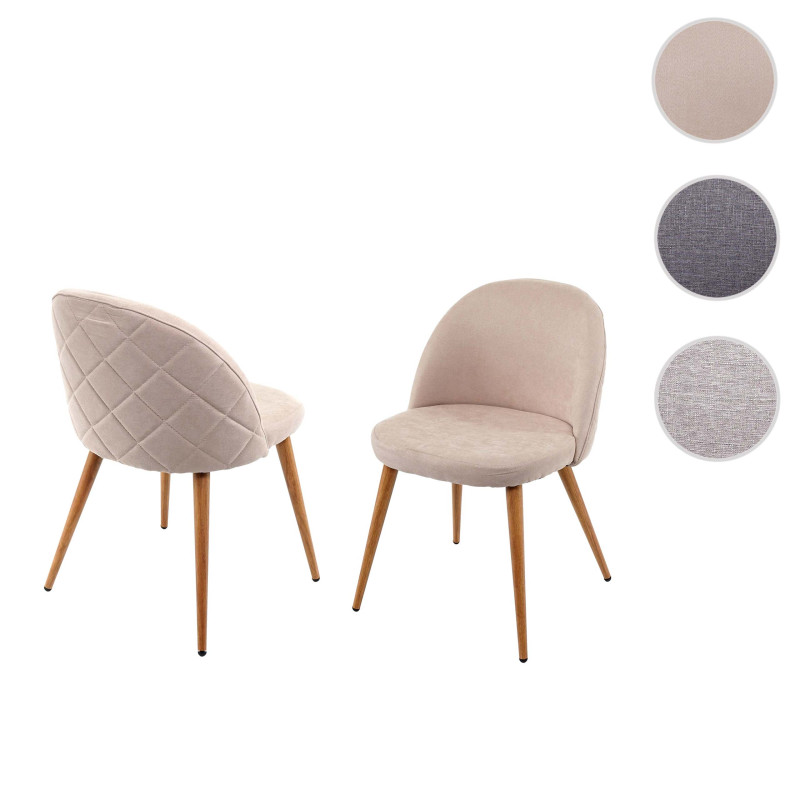 2x chaise de salle à manger fauteuil, style rétro années 50, en tissu - beige