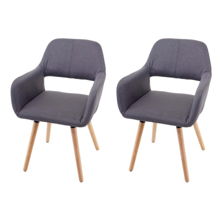 2x chaise de salle à manger fauteuil, style rétro années 50 - tissu, gris foncé, pieds clairs