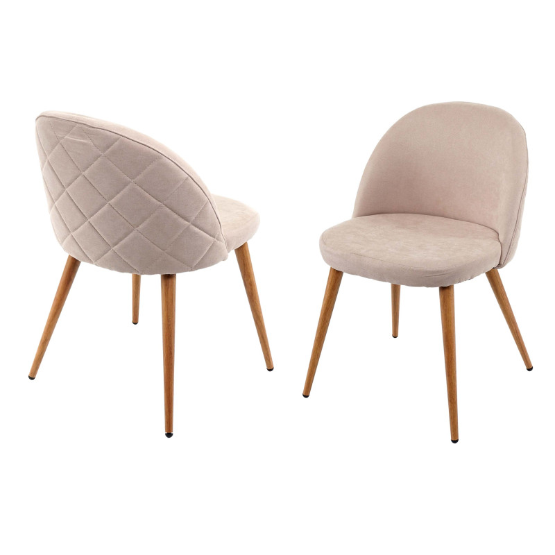 2x chaise de salle à manger fauteuil, style rétro années 50, en tissu - beige