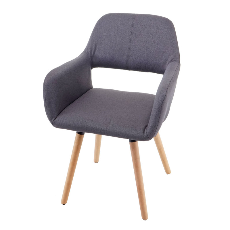 2x chaise de salle à manger fauteuil, style rétro années 50 - tissu, gris foncé, pieds clairs