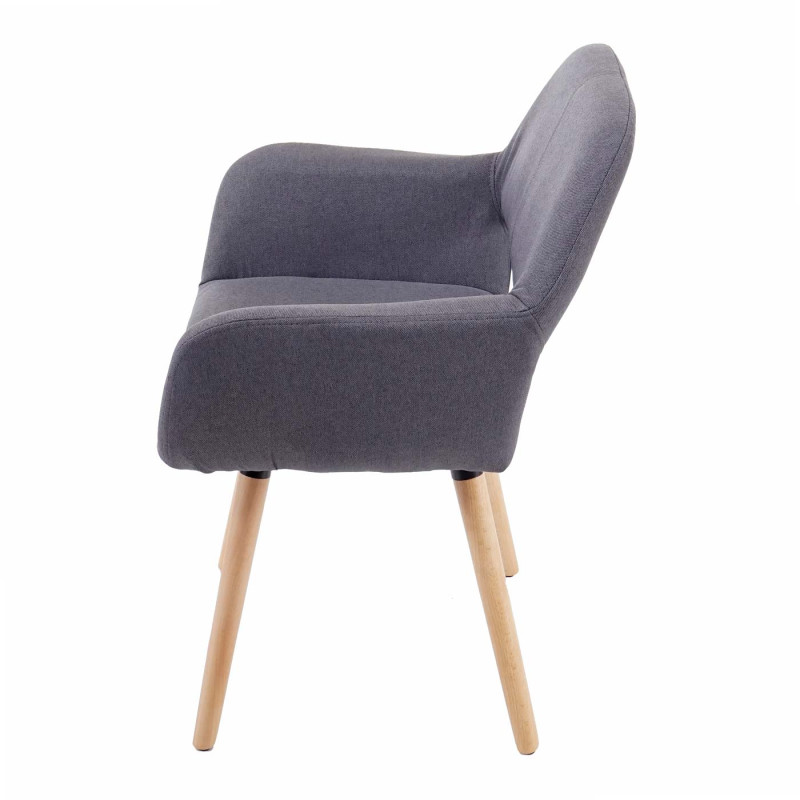 2x chaise de salle à manger fauteuil, style rétro années 50 - tissu, gris foncé, pieds clairs