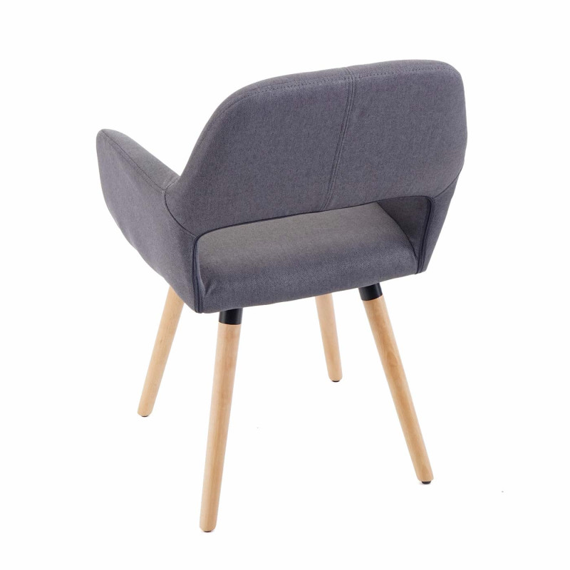 2x chaise de salle à manger fauteuil, style rétro années 50 - tissu, gris foncé, pieds clairs