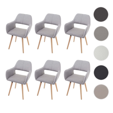 6x chaise de salle à manger fauteuil, style rétro années 50 - tissu, gris foncé, pieds clairs