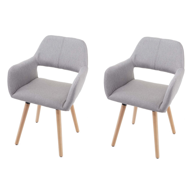 2x chaise de salle à manger fauteuil, style rétro années 50 - tissu, gris clair, pieds clairs