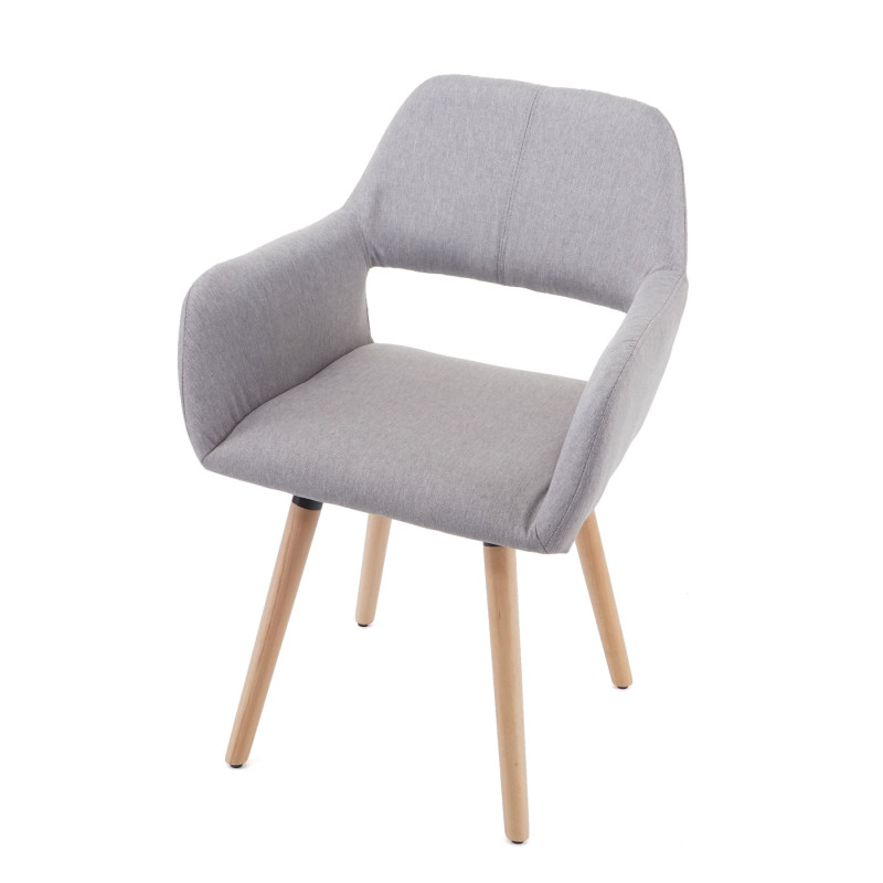 2x chaise de salle à manger fauteuil, style rétro années 50 - tissu, gris clair, pieds clairs