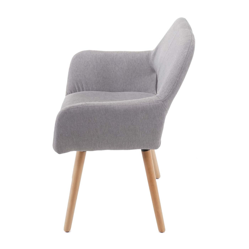 2x chaise de salle à manger fauteuil, style rétro années 50 - tissu, gris clair, pieds clairs