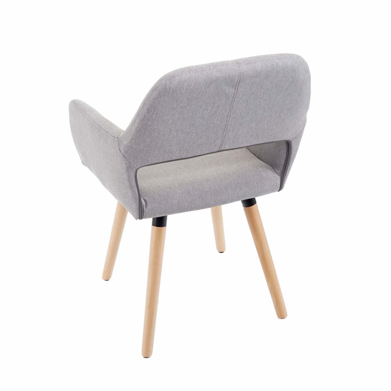 2x chaise de salle à manger fauteuil, style rétro années 50 - tissu, gris clair, pieds clairs