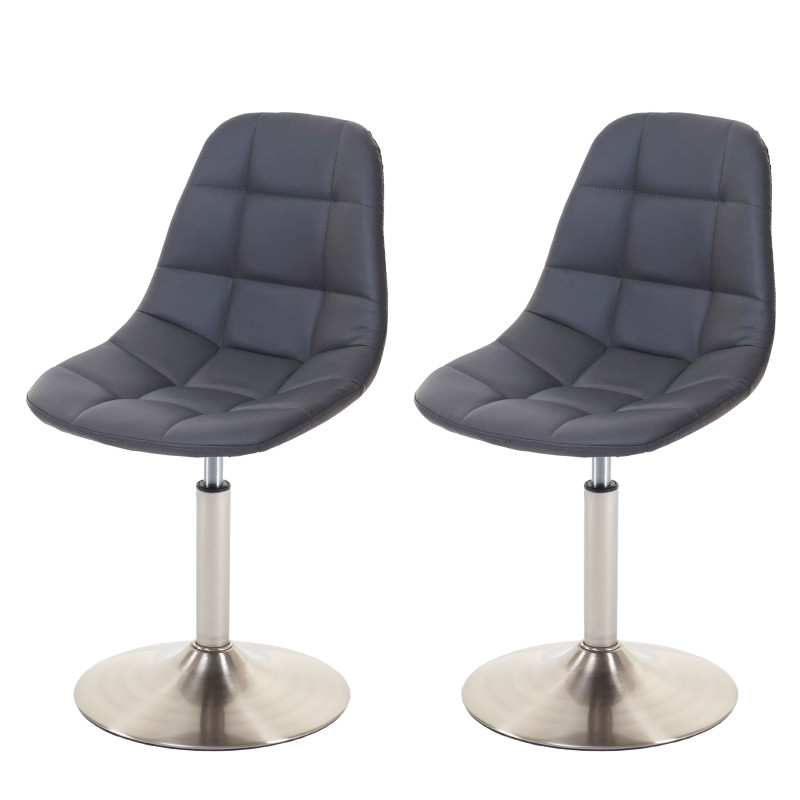 2x chaise de salle à manger fauteuil oscillant - similicuir gris, pied en métal brossé