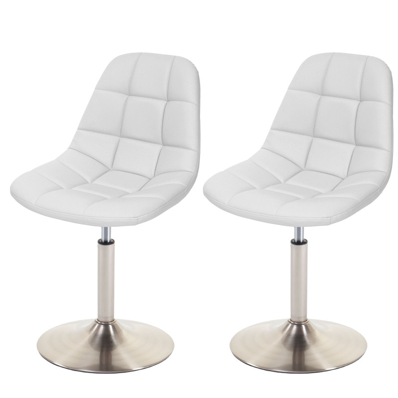 2x chaise de salle à manger fauteuil oscillant - similicuir blanc, pied en métal brossé