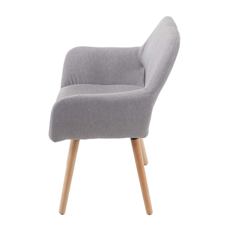 6x chaise de salle à manger fauteuil, style rétro années 50 - tissu, gris clair, pieds clairs