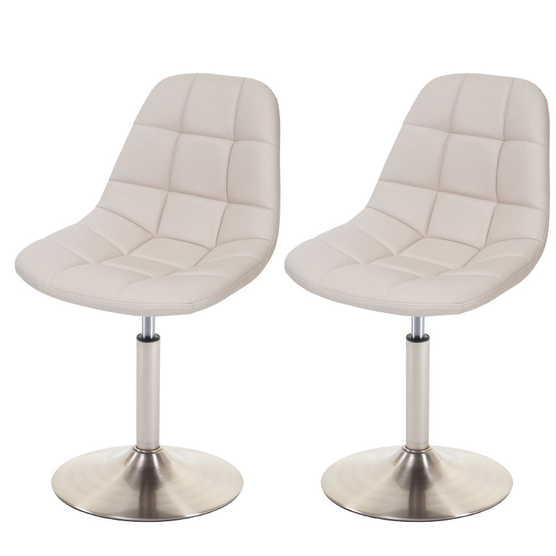 2x chaise de salle à manger fauteuil oscillant - similicuir crème, pied en métal brossé