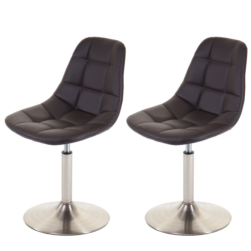 2x chaise de salle à manger fauteuil oscillant - similicuir brun, pied en métal brossé