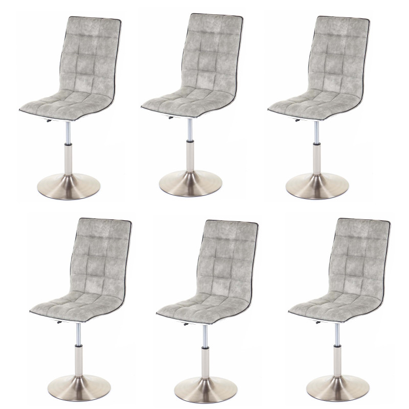 6x chaise de salle à manger oscillant, pied en métal brossé, tissu - vintage gris clair