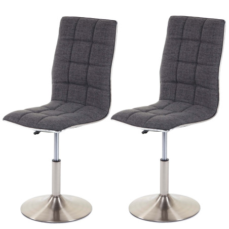 2x chaise de salle à manger oscillant, réglable en hauteur, pied en métal brossé, tissu - gris