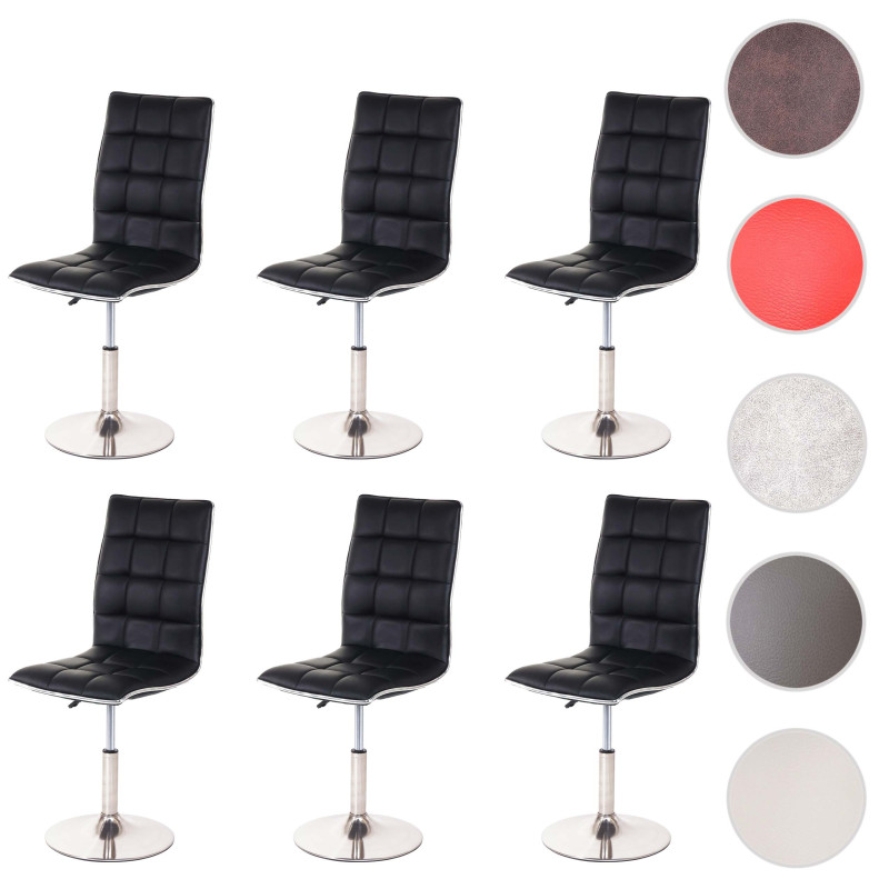 6x chaise de salle à manger oscillant, réglable en hauteur, pied en métal brossé, similicuir - gris
