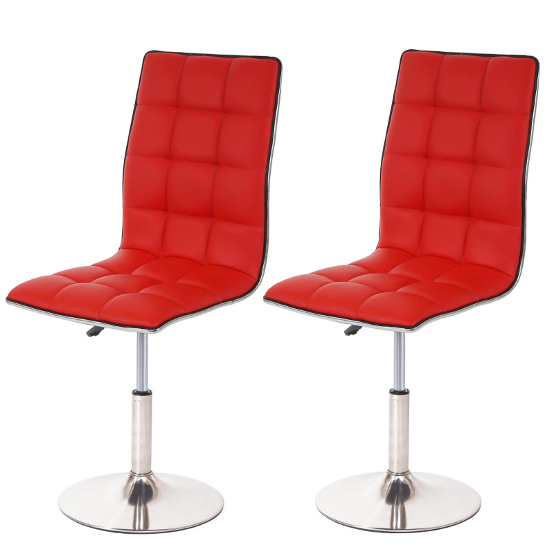 2x chaise de salle à manger oscillant, réglable en hauteur, pied en métal brossé, similicuir - rouge