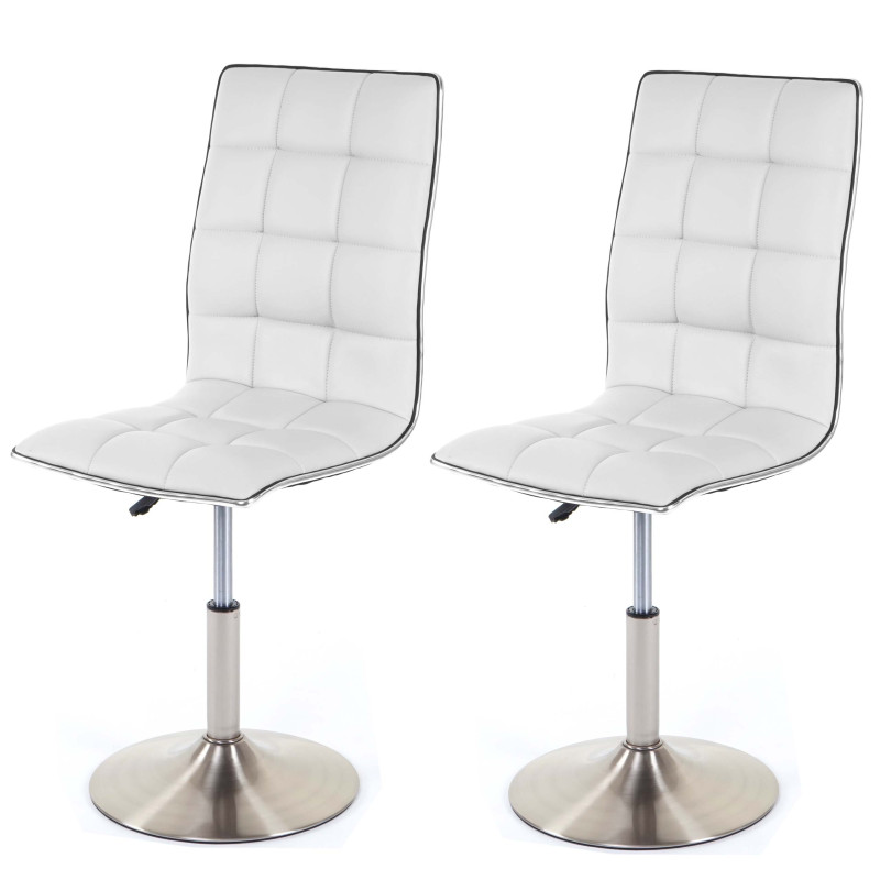 2x chaise de salle à manger oscillant, réglable en hauteur, pied en métal brossé, similicuir - blanc