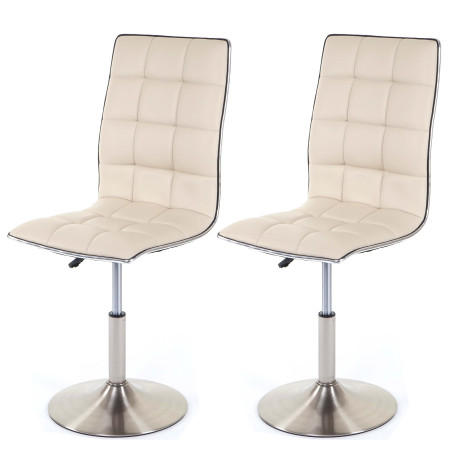 2x chaise de salle à manger oscillant, réglable en hauteur, pied en métal brossé, similicuir - crème