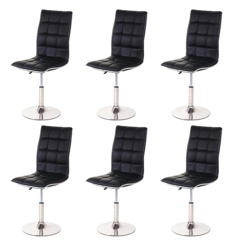 6x chaise de salle à manger oscillant, réglable en hauteur, pied en métal brossé, similicuir - noir