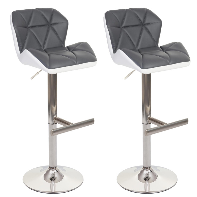 2x tabouret de bar chaise de bar / comptoir, similicuir - gris, pied brossé