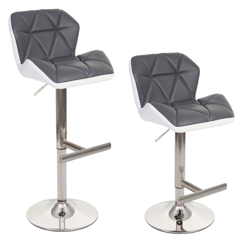 2x tabouret de bar chaise de bar / comptoir, similicuir - gris, pied brossé