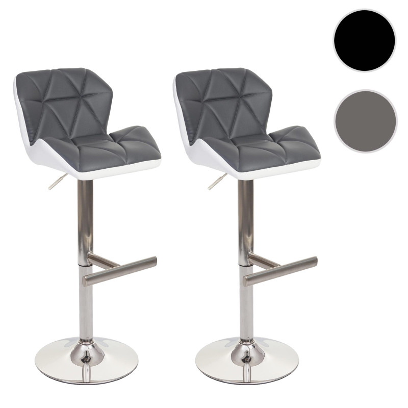 2x tabouret de bar chaise de bar / comptoir, similicuir - gris, pied brossé