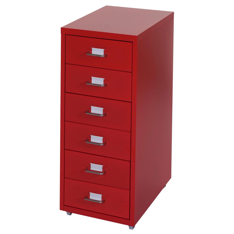 Caisson à roulettes Boston T851, placard en acier, 69x28x44cm 6 tiroirs - rouge