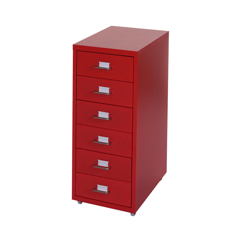 Caisson à roulettes Boston T851, placard en acier, 69x28x44cm 6 tiroirs - rouge