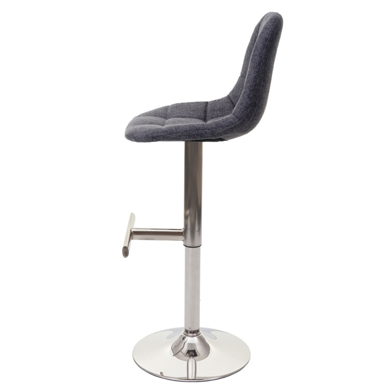 2x Tabouret de bar chaise bar/comptoir - gris, tissu, pied à disque en métal brossé