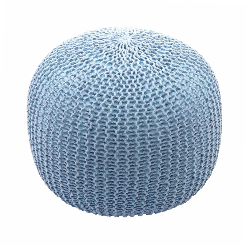 Pouf tabouret de tricotage, aspect de tricotage à grosses mailles 40x50cm - bleu