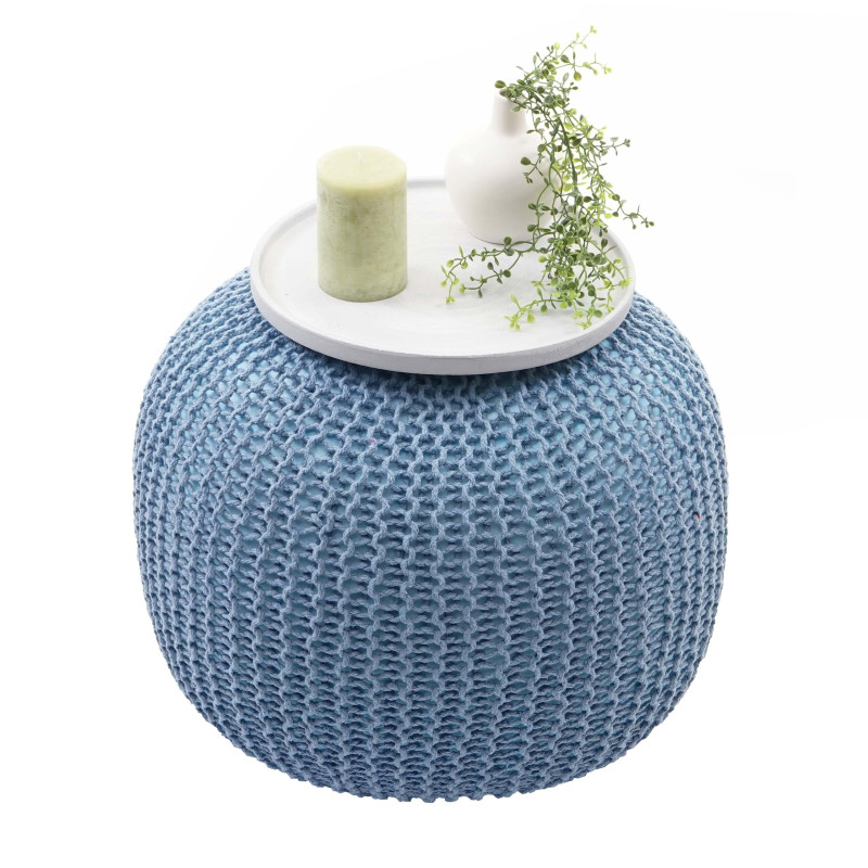 Pouf tabouret de tricotage, aspect de tricotage à grosses mailles 40x50cm - bleu